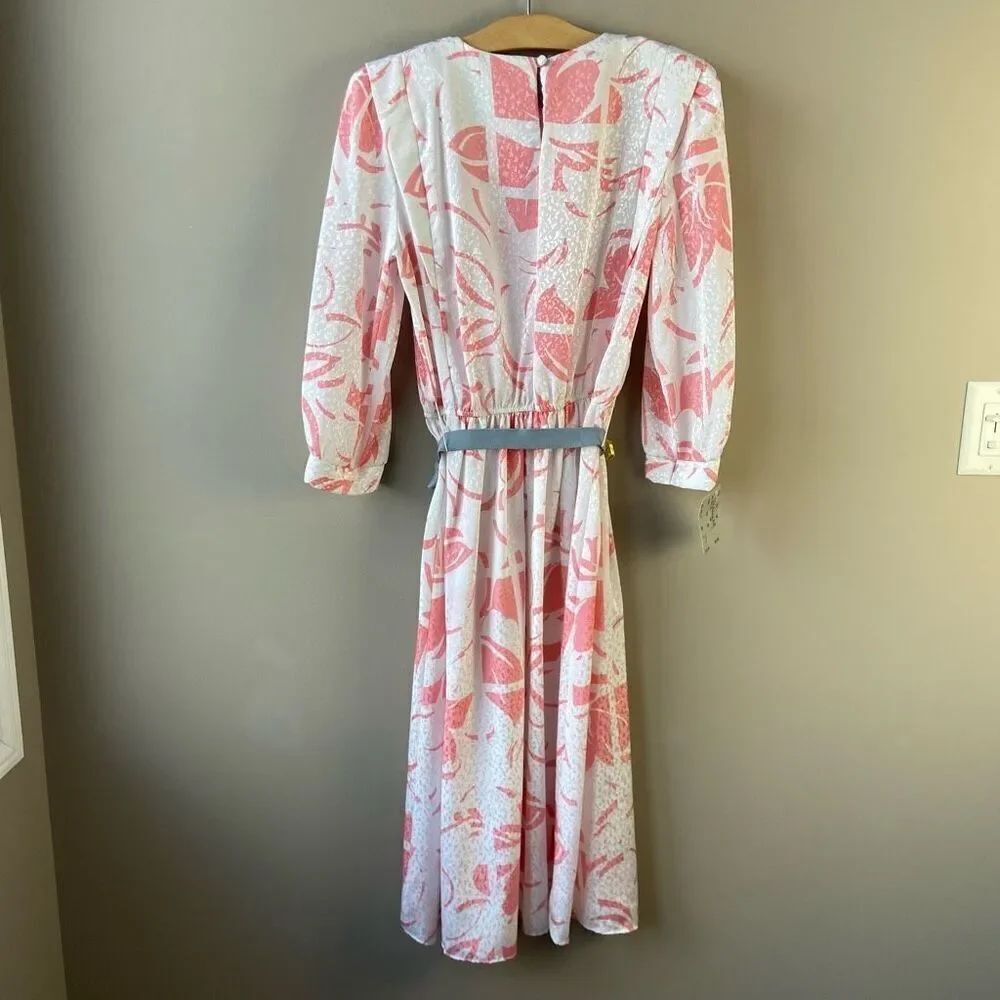 Vintage 80s Pink Secretary Dress w/ Belt | Golden Girls Costume, NWT Deadstock - Picture 11 of 12